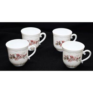Arcopal France 4 Champetre Coffee Tea Mugs Cups White Swirl Blue& Pink Flowers#1